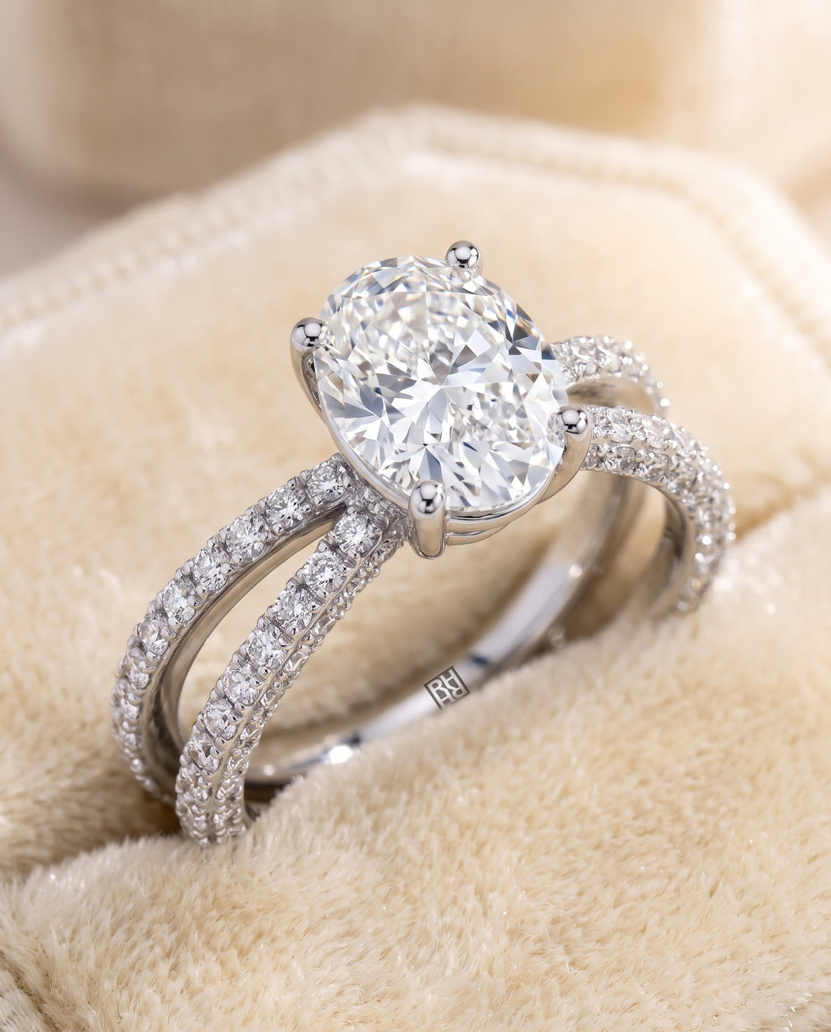 The Sadie Twisted Pavé Oval Engagement Ring Setting in 18K White Gold