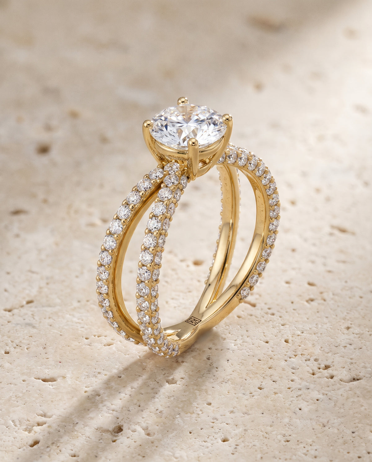 The Sadie Twisted Pavé Round Engagement Ring Setting in 18K Yellow Gold