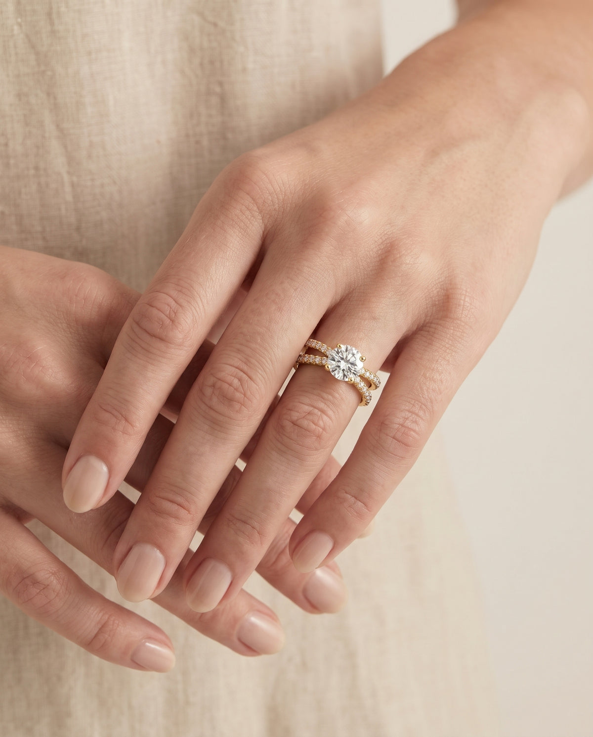 The Sadie Twisted Pavé Round Engagement Ring Setting in 18K Yellow Gold