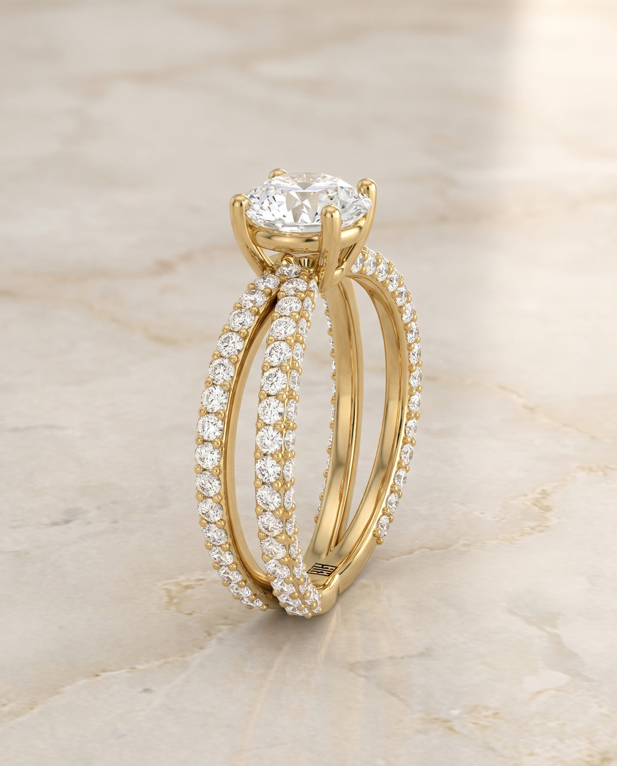 The Sadie Twisted Pavé Round Engagement Ring Setting in 18K Yellow Gold