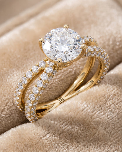 The Sadie Twisted Pavé Round Engagement Ring Setting in 18K Yellow Gold