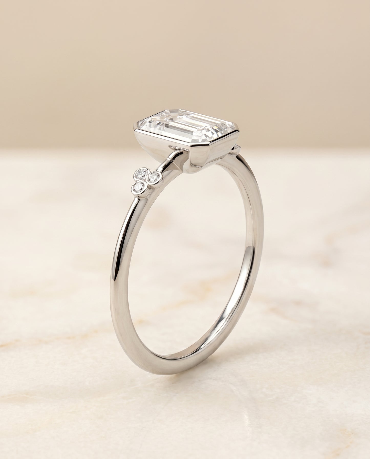 The Selena Toi et Moi Engagement Ring Setting for Emerald Diamonds in 18K White Gold