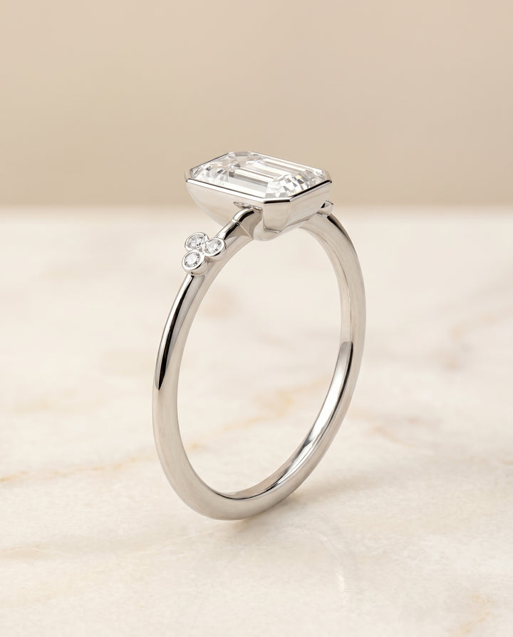 The Selena Toi et Moi Engagement Ring Setting for Emerald Diamonds in 18K White Gold