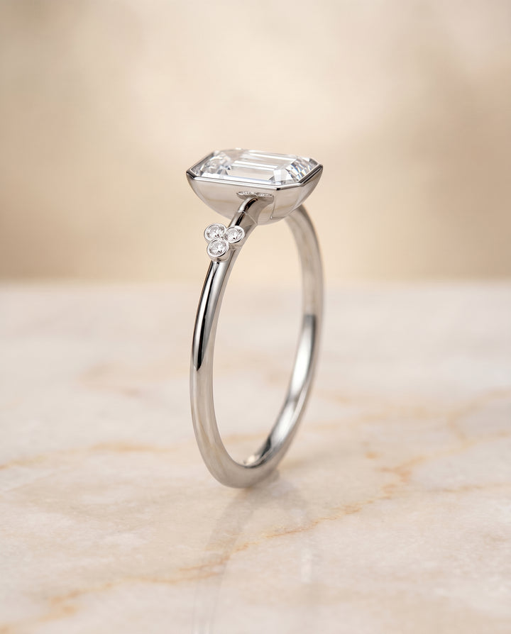 The Selena Toi et Moi Engagement Ring Setting for Emerald Diamonds in 18K White Gold