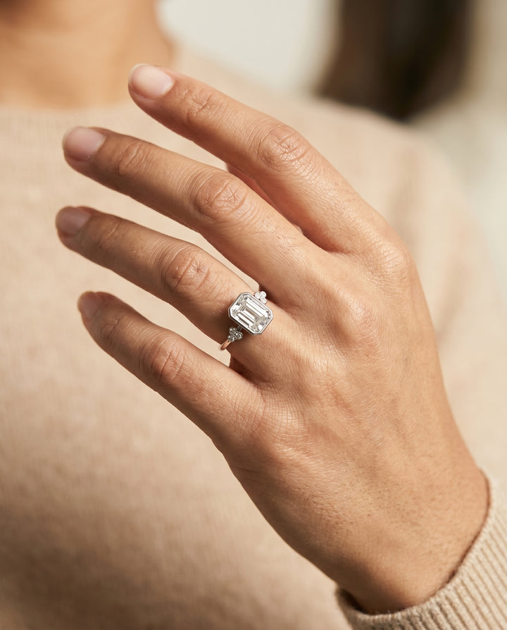 The Selena Toi et Moi Engagement Ring Setting for Emerald Diamonds in 18K White Gold