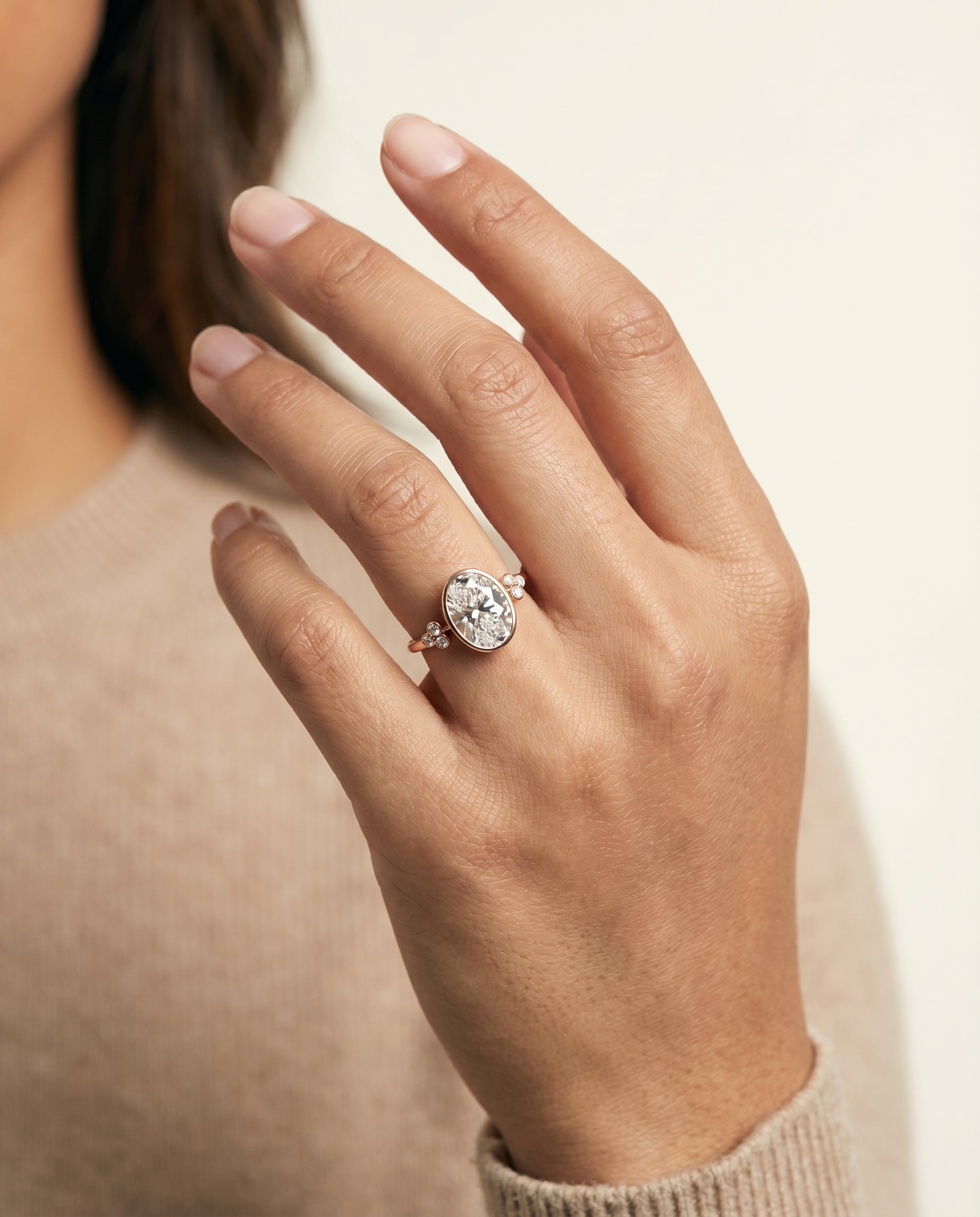 The Selena engagement ring setting in 14K Rose Gold, clover bezel accent solitaire design | RockHer