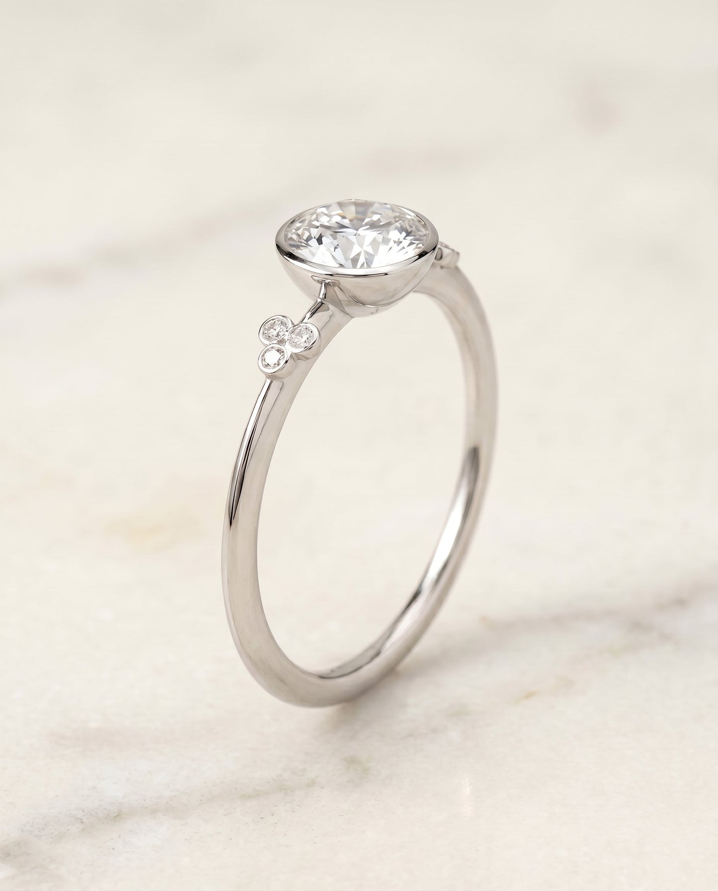 Selena Select 18kw Bezel Set Round Engagement Ring With 6 Clover Bezel Set Round – view 2