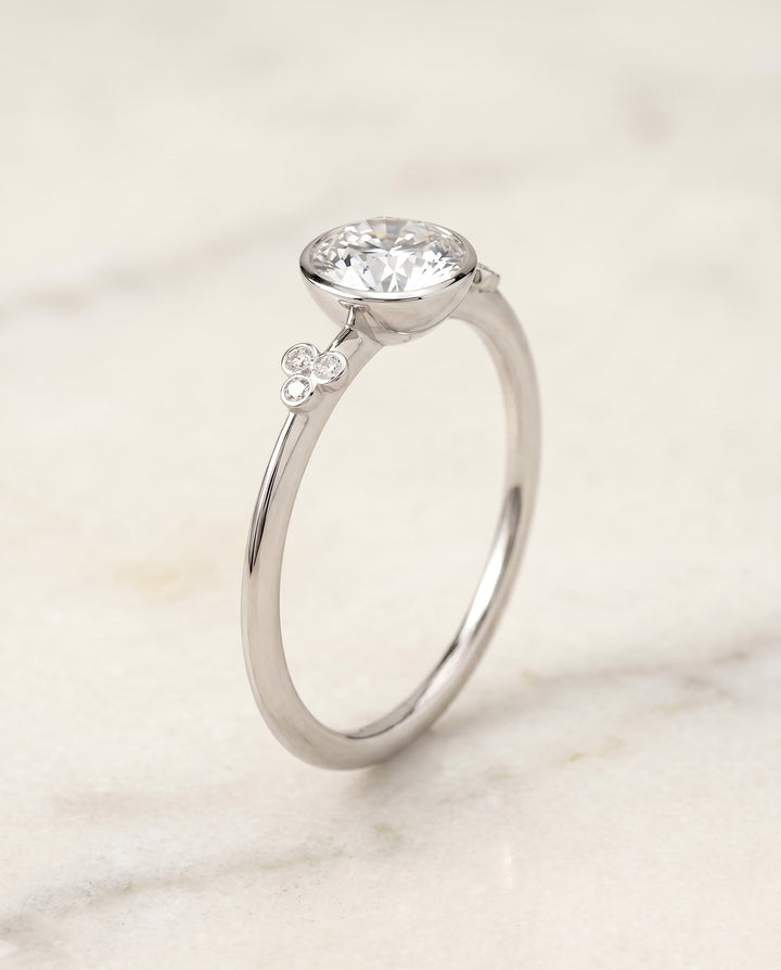 Selena Select 18kw Bezel Set Round Engagement Ring With 6 Clover Bezel Set Round – view 2