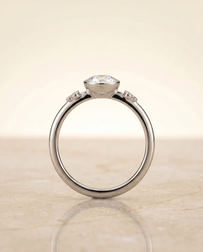 The Selena Clover Bezel Accent Solitaire Round Engagement Ring Setting in Platinum