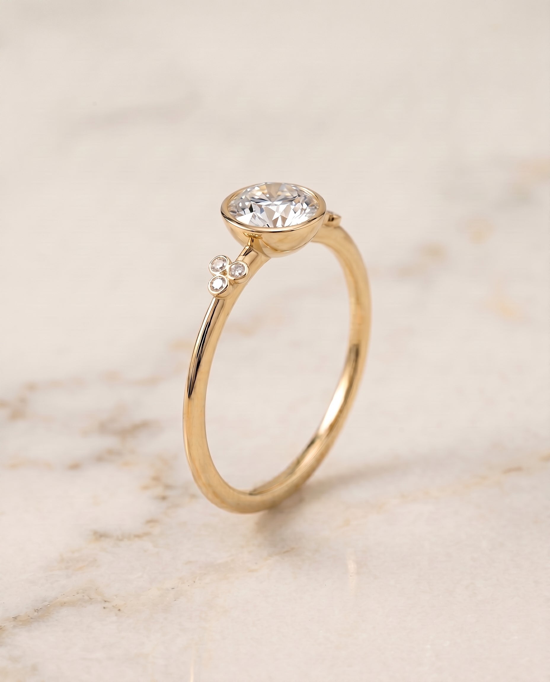 Clover Bezel Accent Solitaire styling on The Selena round engagement ring setting | RockHer