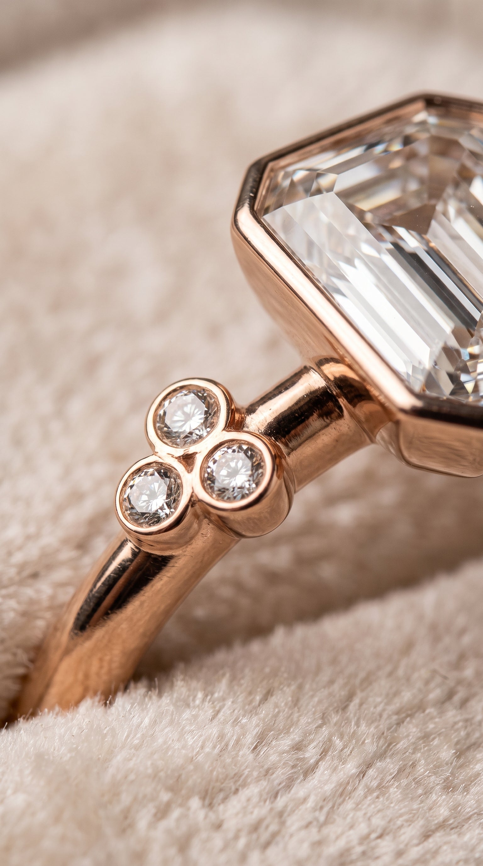 14K Rose Gold band of The Selena emerald engagement ring setting | RockHer