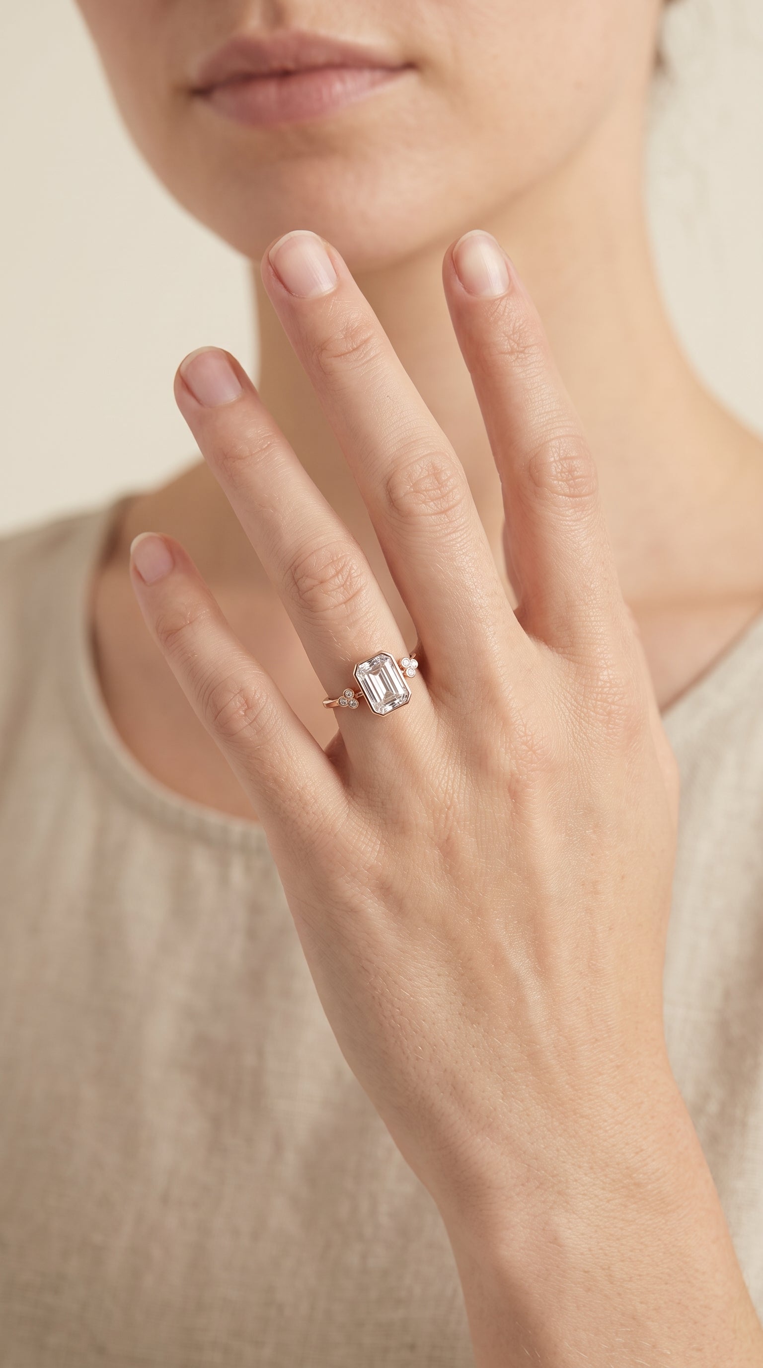 The Selena engagement ring setting in 14K Rose Gold, clover bezel accent solitaire cut design | RockHer