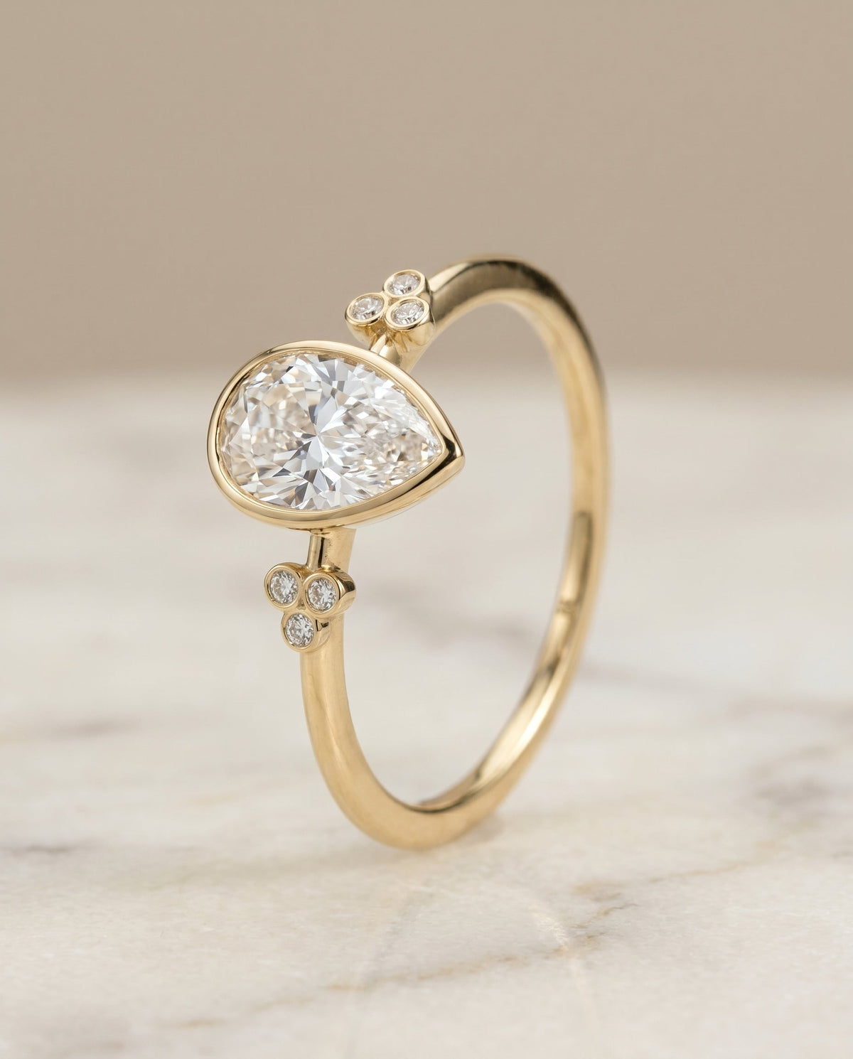 Selena Select Clover Bezel Accent Solitaire Princess Cut Lab Diamond Engagement Ring in 18K Yellow Gold, front view | RockHer