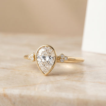 The Selena Clover Bezel Accent Solitaire Princess Cut Engagement Ring Setting in 18K Yellow Gold