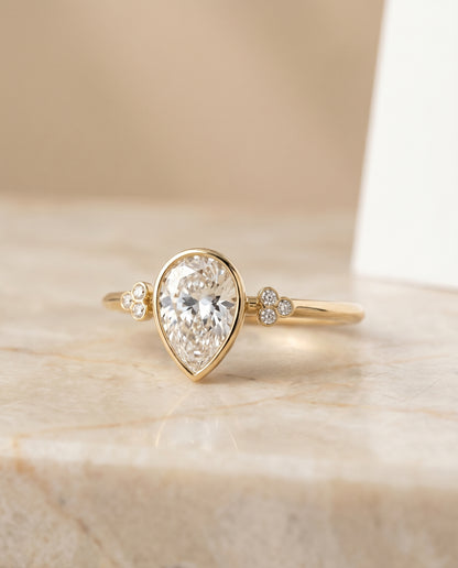 The Selena Clover Bezel Accent Solitaire Princess Cut Engagement Ring Setting in 18K Yellow Gold
