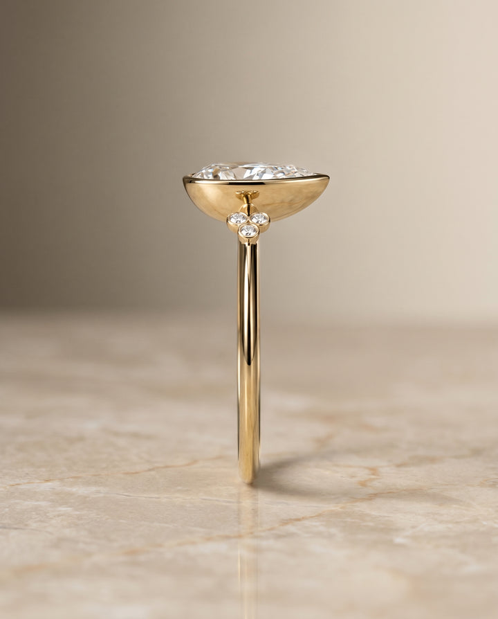 The Selena Clover Bezel Accent Solitaire Princess Cut Engagement Ring Setting in 18K Yellow Gold