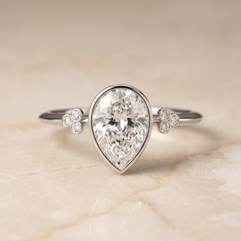 The Selena Clover Bezel Accent Solitaire Princess Cut Engagement Ring Setting in Platinum