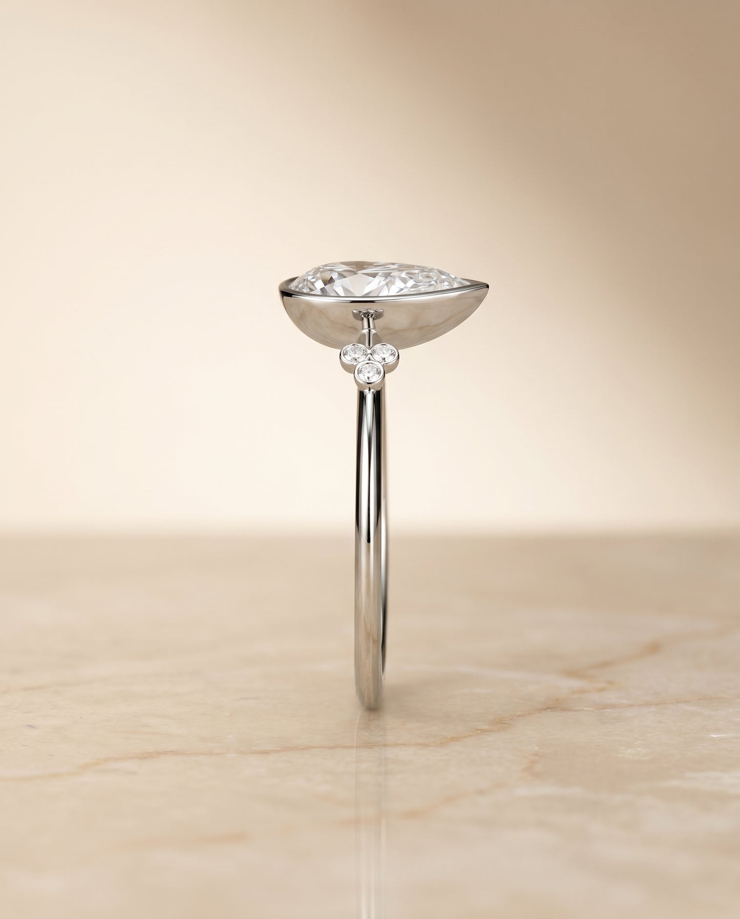 The Selena Clover Bezel Accent Solitaire Princess Cut Engagement Ring Setting in 18K White Gold
