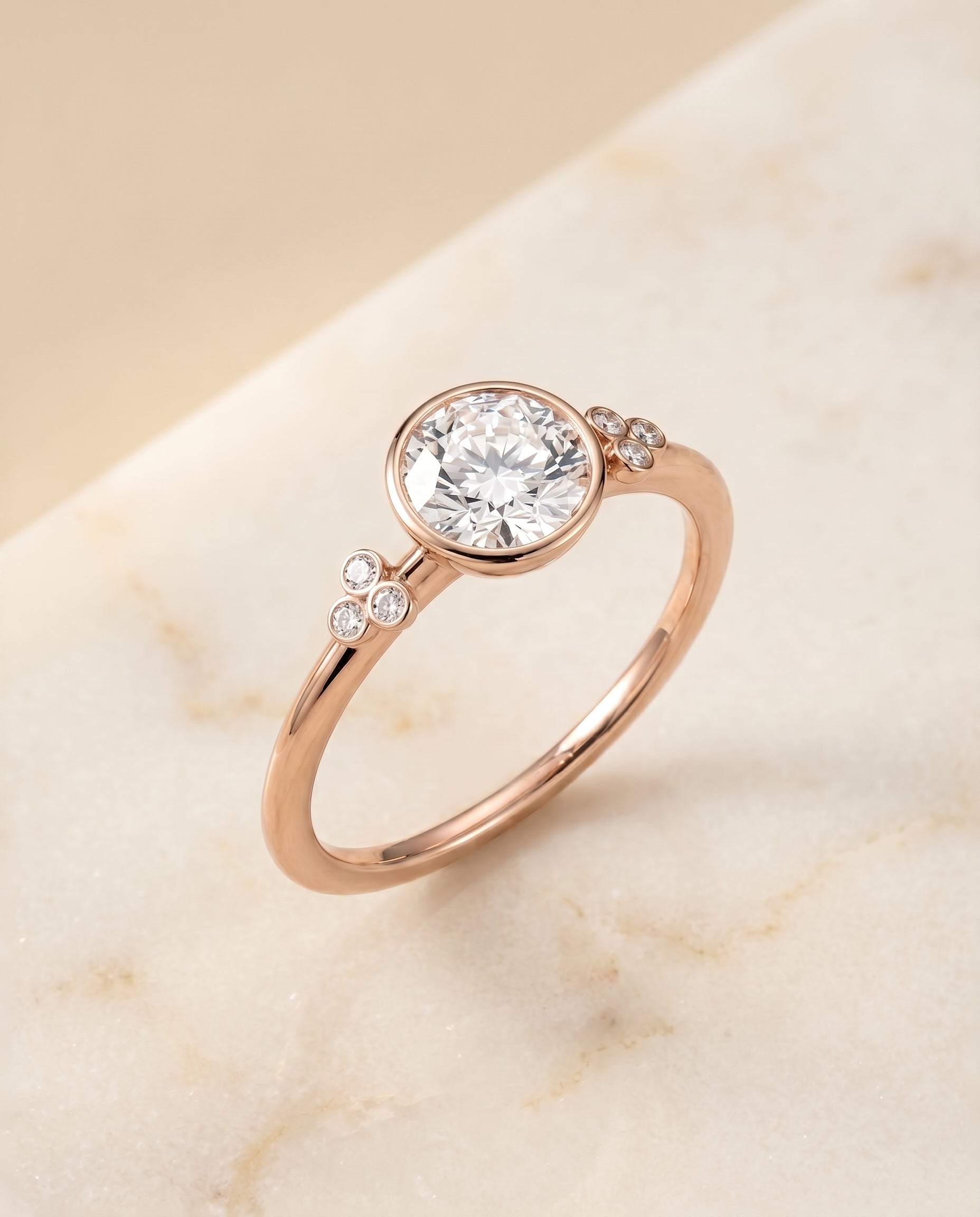 The Selena setting for round diamonds, made to order in 14K Rose Gold | RockHer