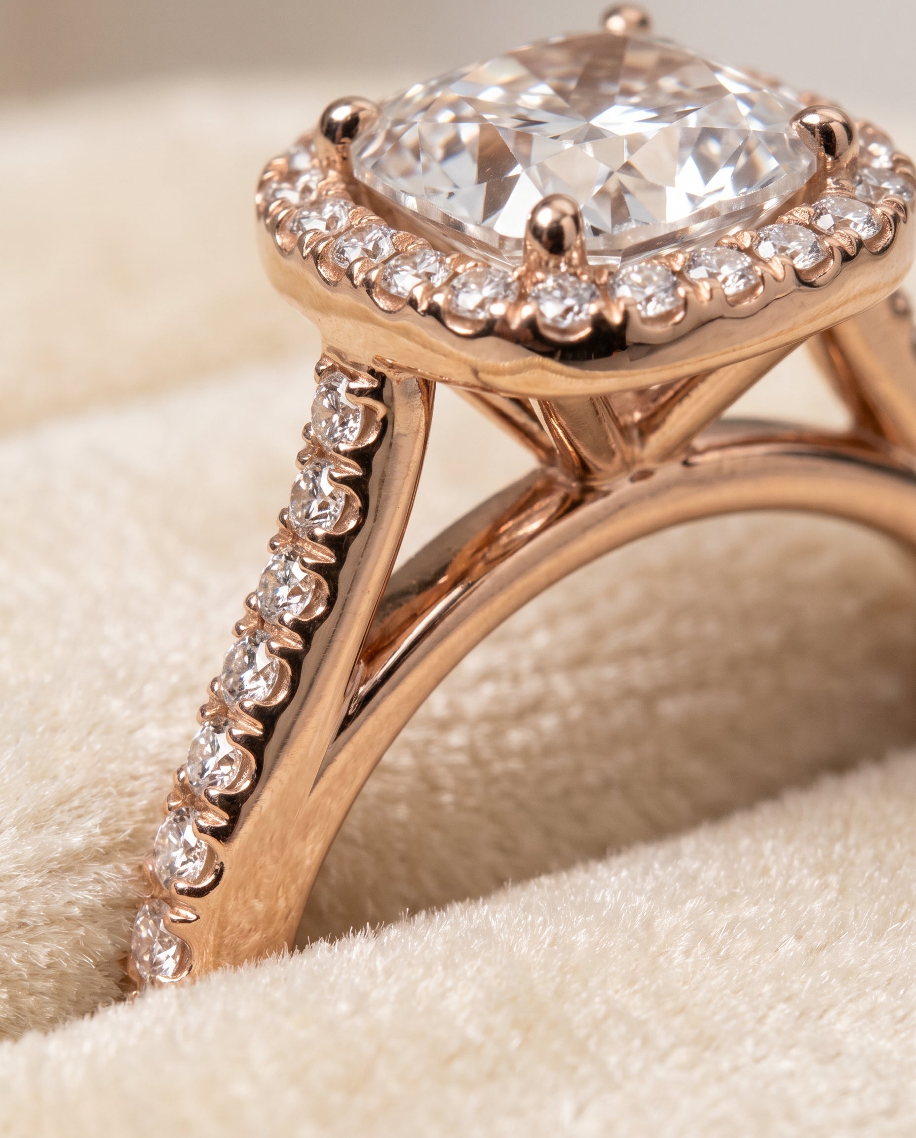 14K Rose Gold band of The Sonata cushion engagement ring setting | RockHer