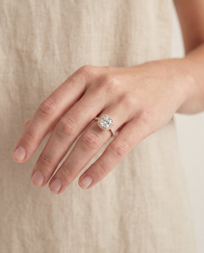 The Sonata Graduated Shank Pavé Halo Cushion Cut Engagement Ring Setting in 14K Rose Gold