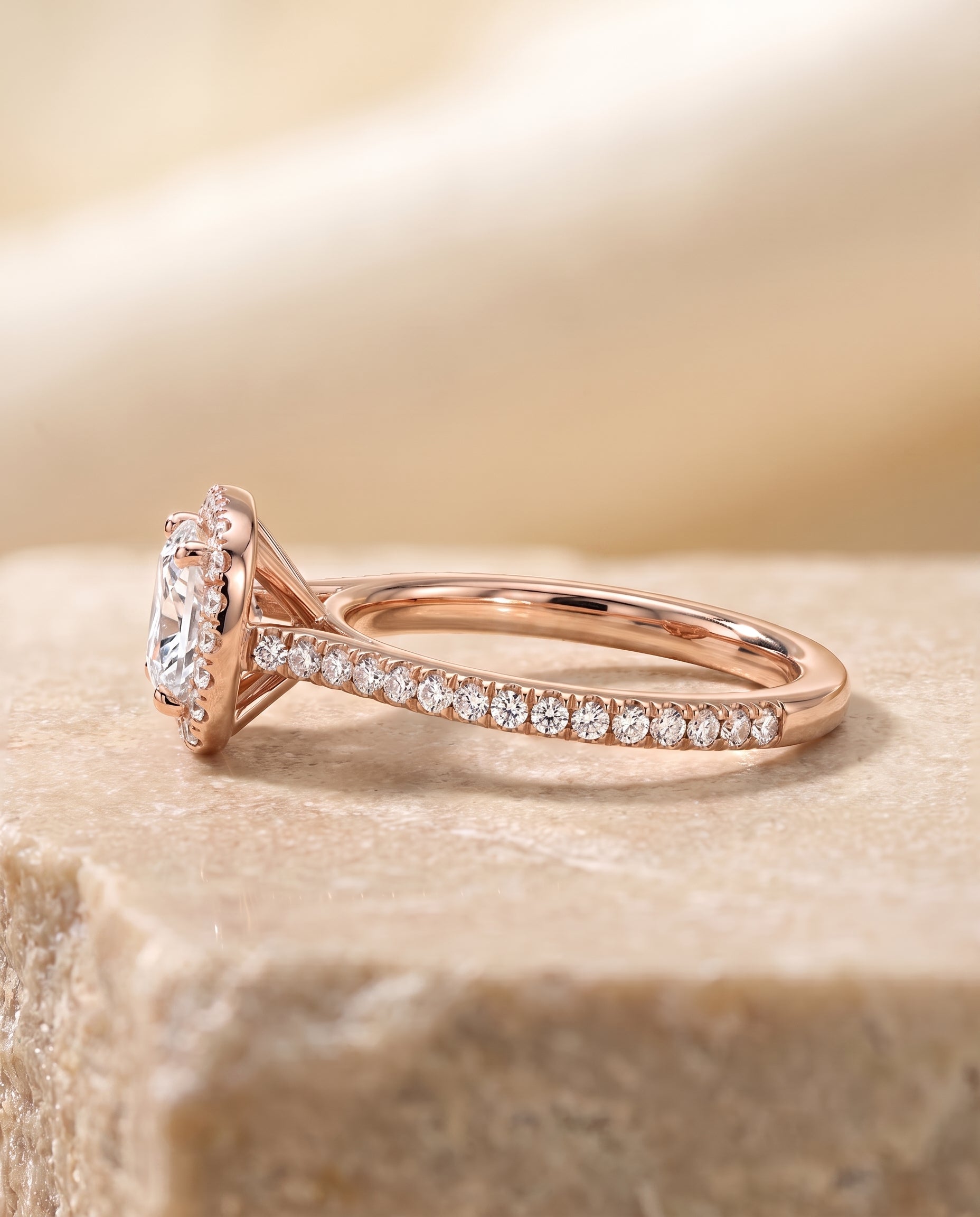 The Sonata setting for cushion diamonds, made to order in 14K Rose Gold | RockHer