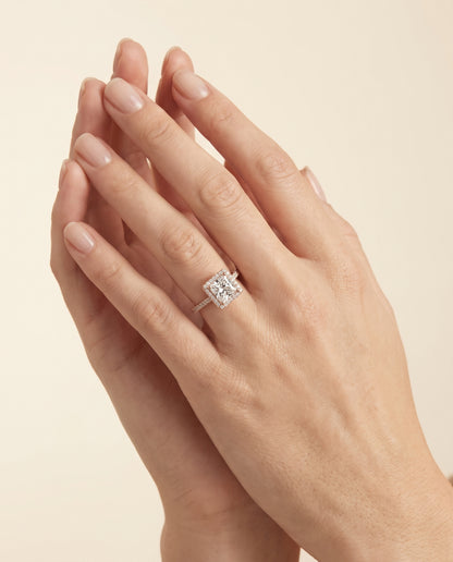 The Sonata Graduated Shank Pavé Halo Princess Cut Engagement Ring Setting in 14K Rose Gold