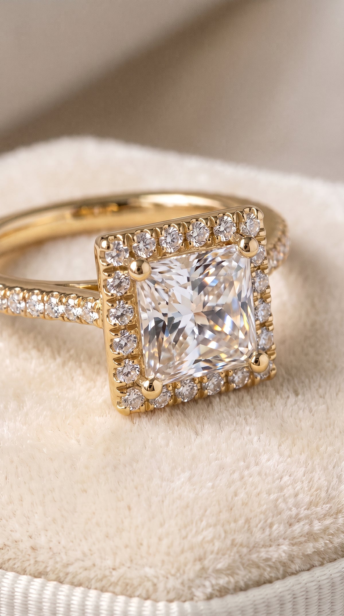 18K Yellow Gold band of The Sonata princess engagement ring setting | RockHer