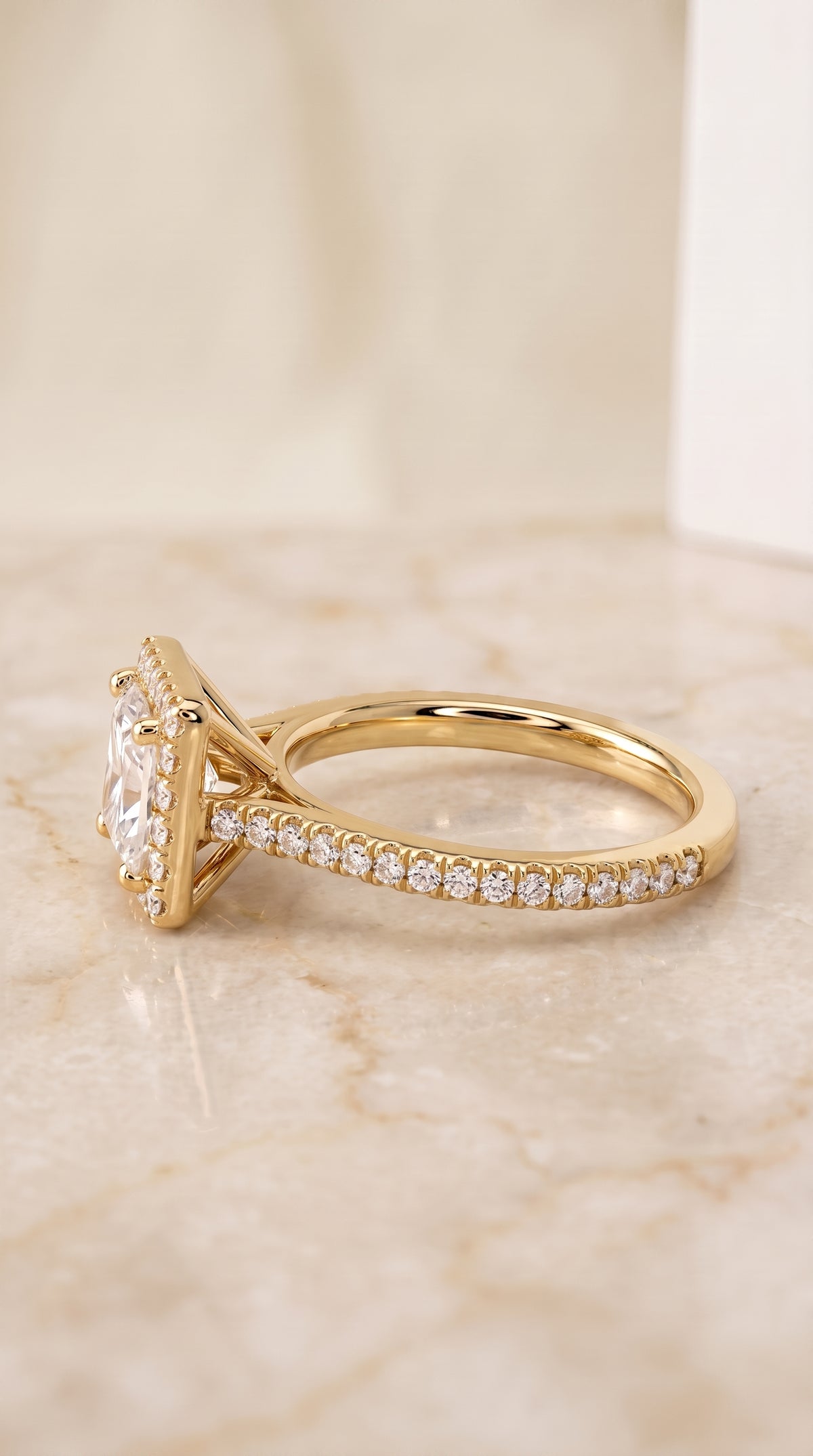 The Sonata setting for princess diamonds, made to order in 18K Yellow Gold | RockHer
