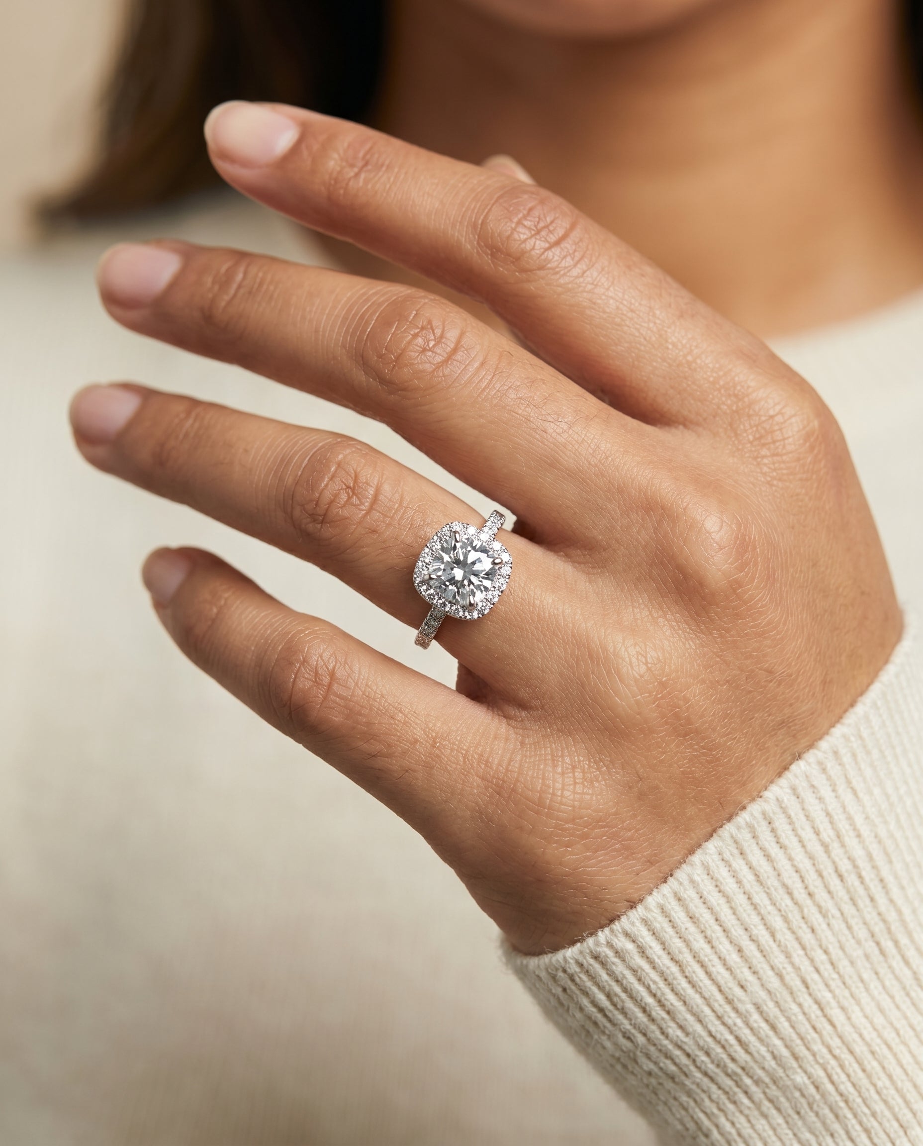 The Sonata engagement ring setting in Platinum, graduated shank pavé halo cut design | RockHer