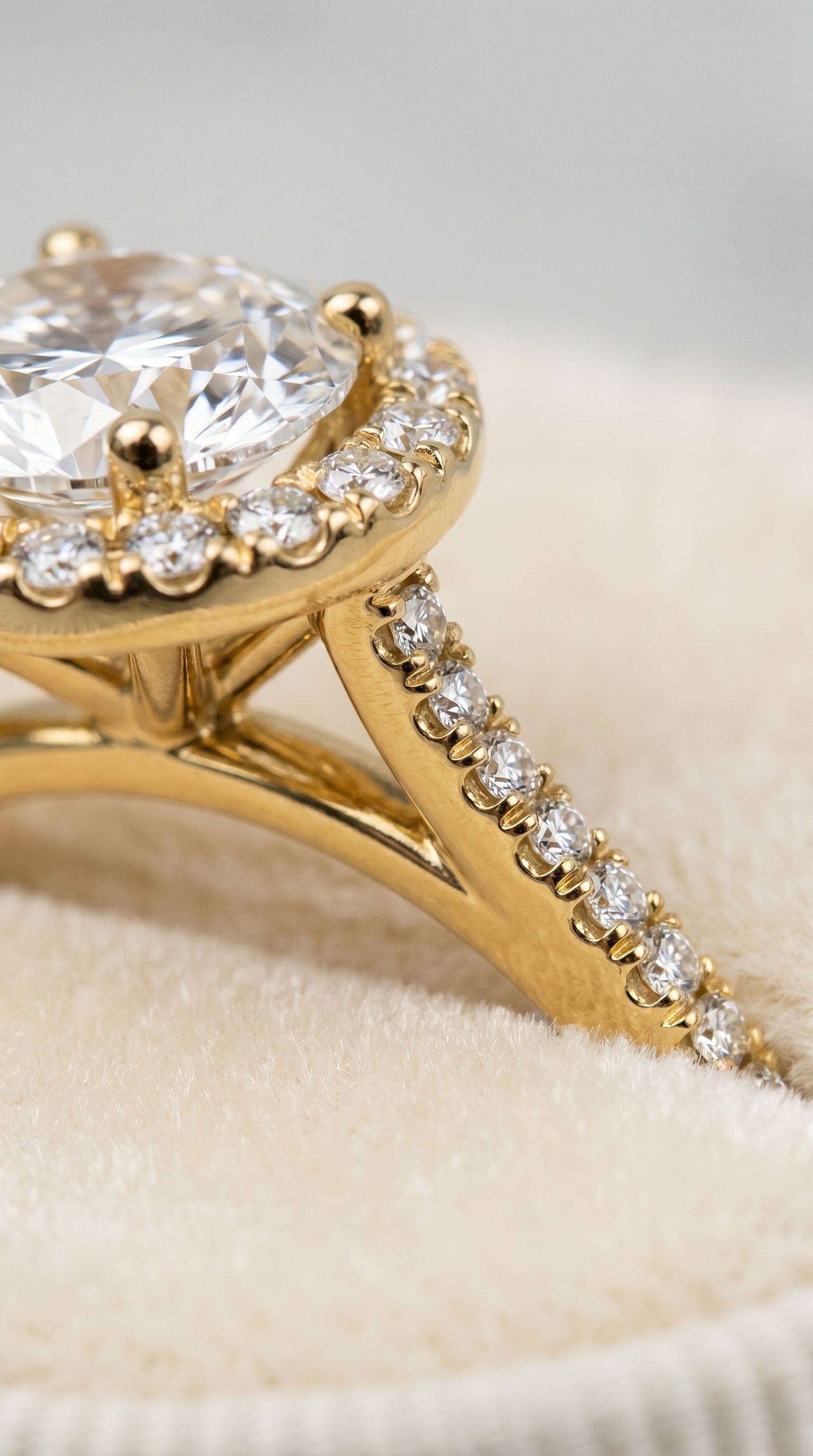 The Sonata Pavé Halo Engagement Ring Setting for Round Diamonds in 18K Yellow Gold