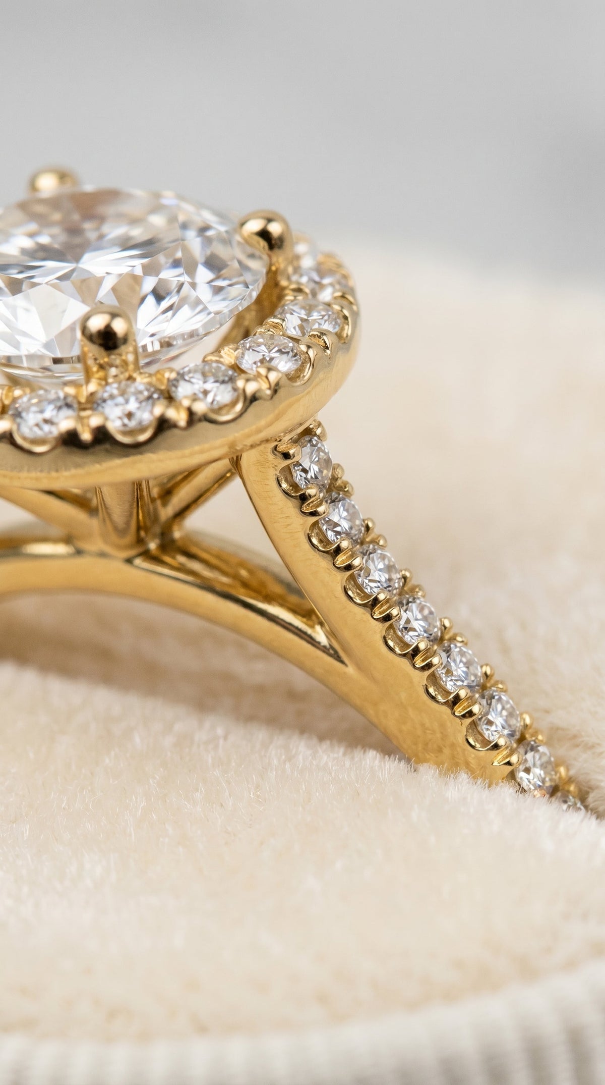 Sonata Select Halo Round Lab Diamond Engagement Ring in 18K Yellow Gold, detail view | RockHer