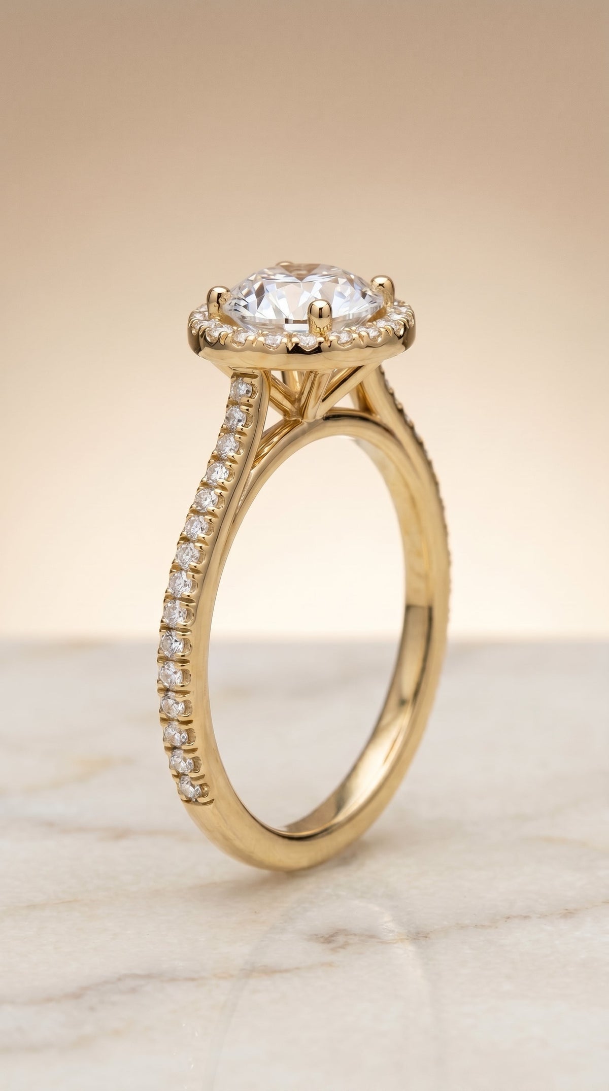 Sonata Select Halo Round Lab Diamond Engagement Ring in 18K Yellow Gold, front view | RockHer