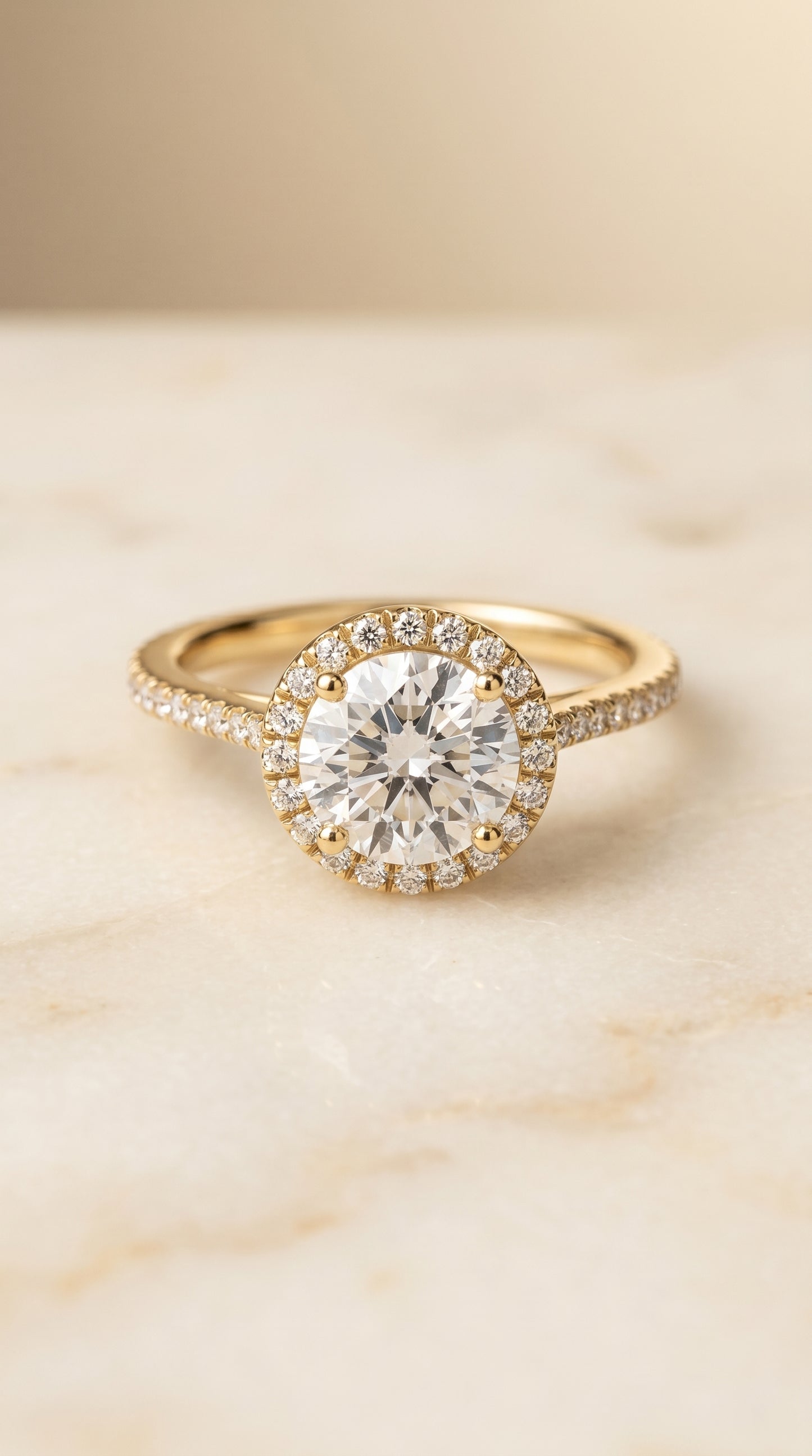 The Sonata Pavé Halo Engagement Ring Setting for Round Diamonds in 18K Yellow Gold