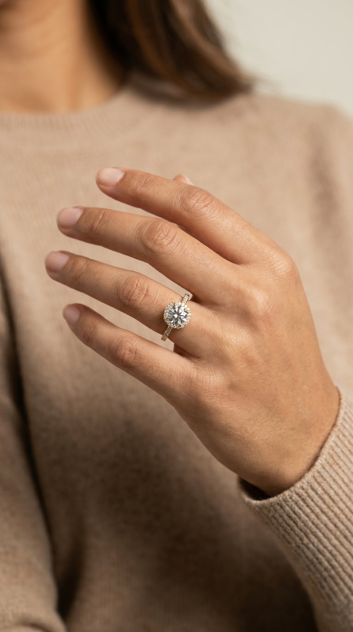 The Sonata engagement ring setting in 18K Yellow Gold, graduated shank pavé halo design | RockHer
