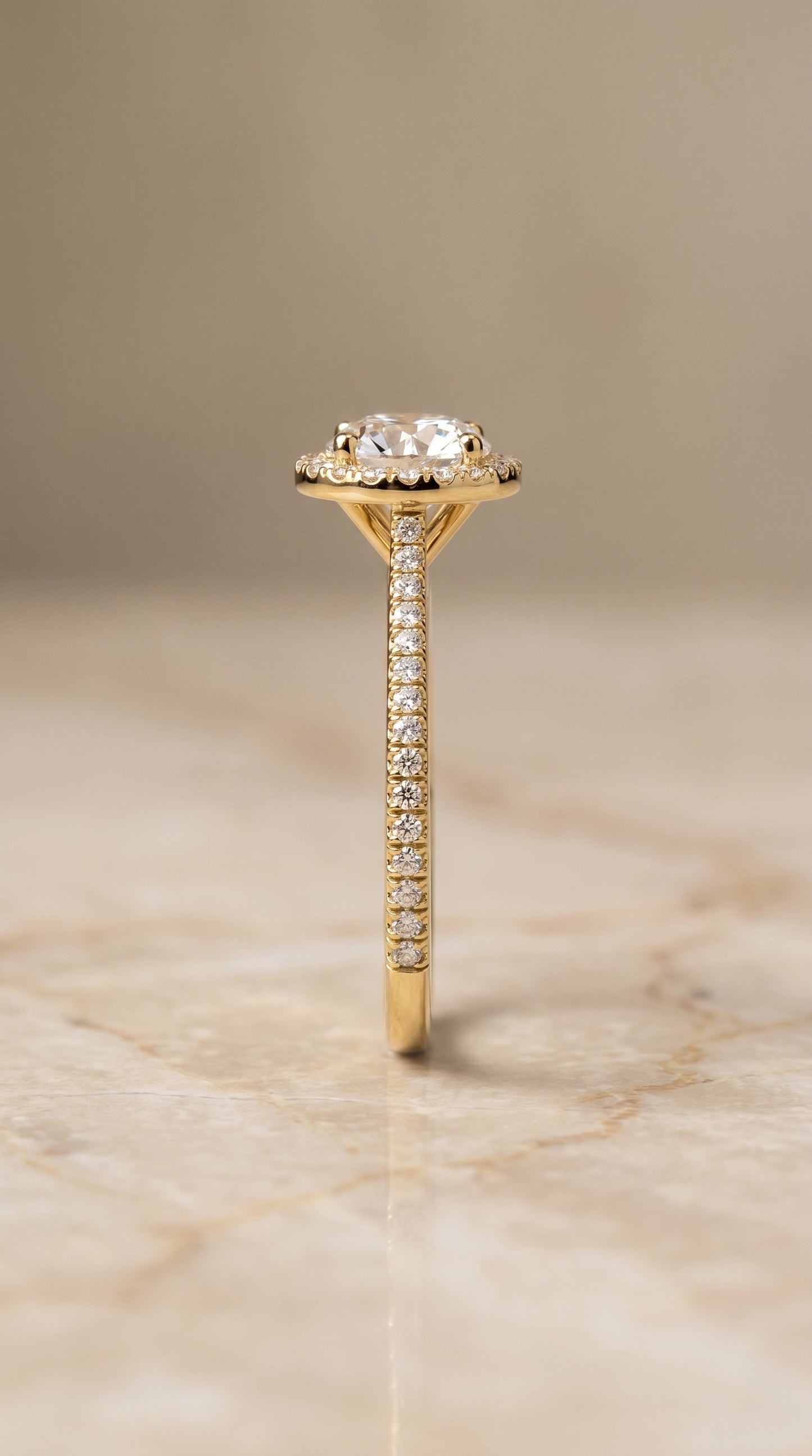 The Sonata Pavé Halo Engagement Ring Setting for Round Diamonds in 18K Yellow Gold