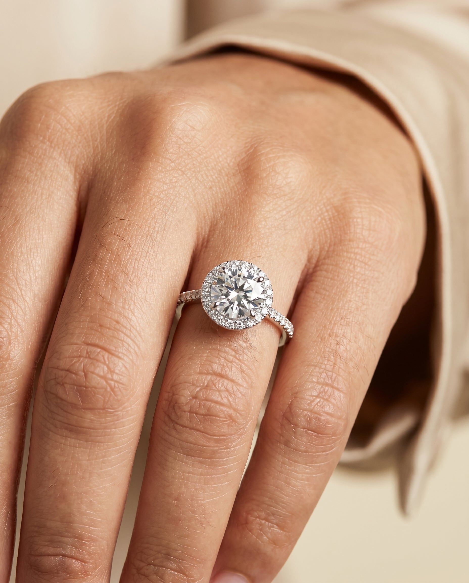 The Sonata engagement ring setting in Platinum, graduated shank pavé halo design | RockHer