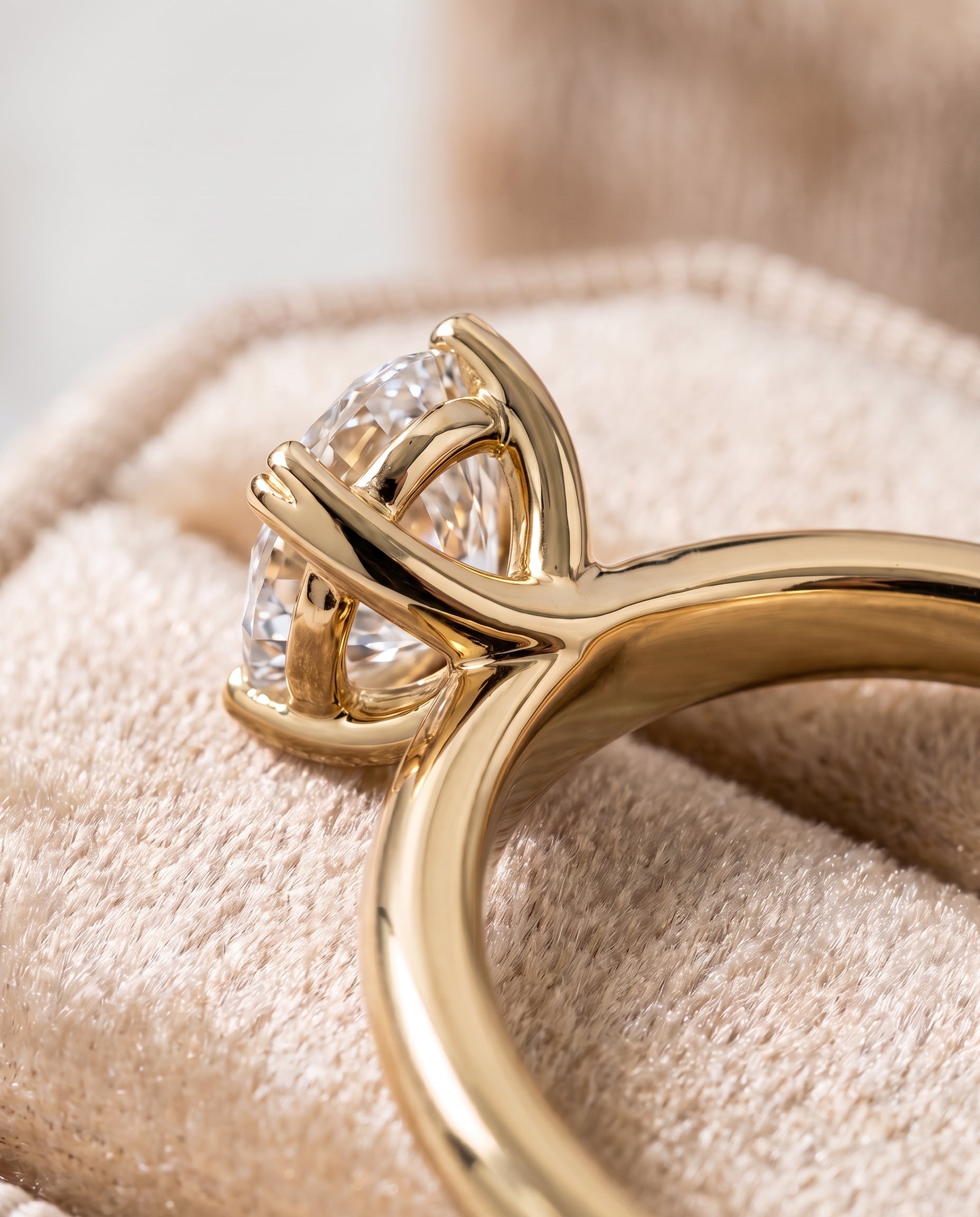 The Spring East West Eight Claw Comfort Fit Solitaire Oval Engagement Ring Setting in 18K Yellow Gold