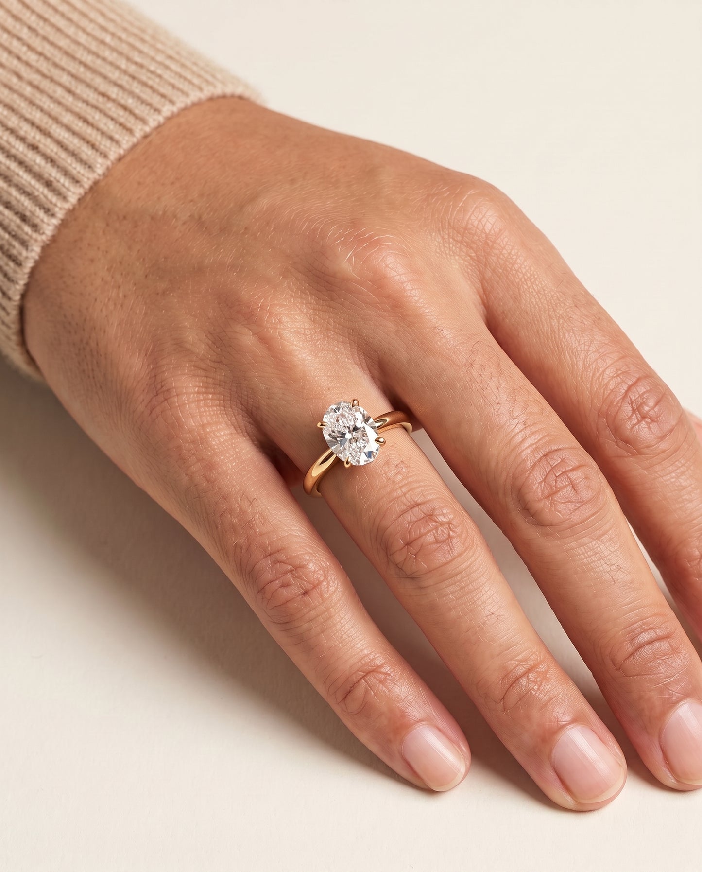 The Spring East West Eight Claw Comfort Fit Solitaire Oval Engagement Ring Setting in 18K Yellow Gold