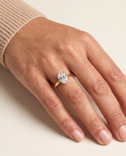 The Spring East West Eight Claw Comfort Fit Solitaire Oval Engagement Ring Setting in 18K Yellow Gold
