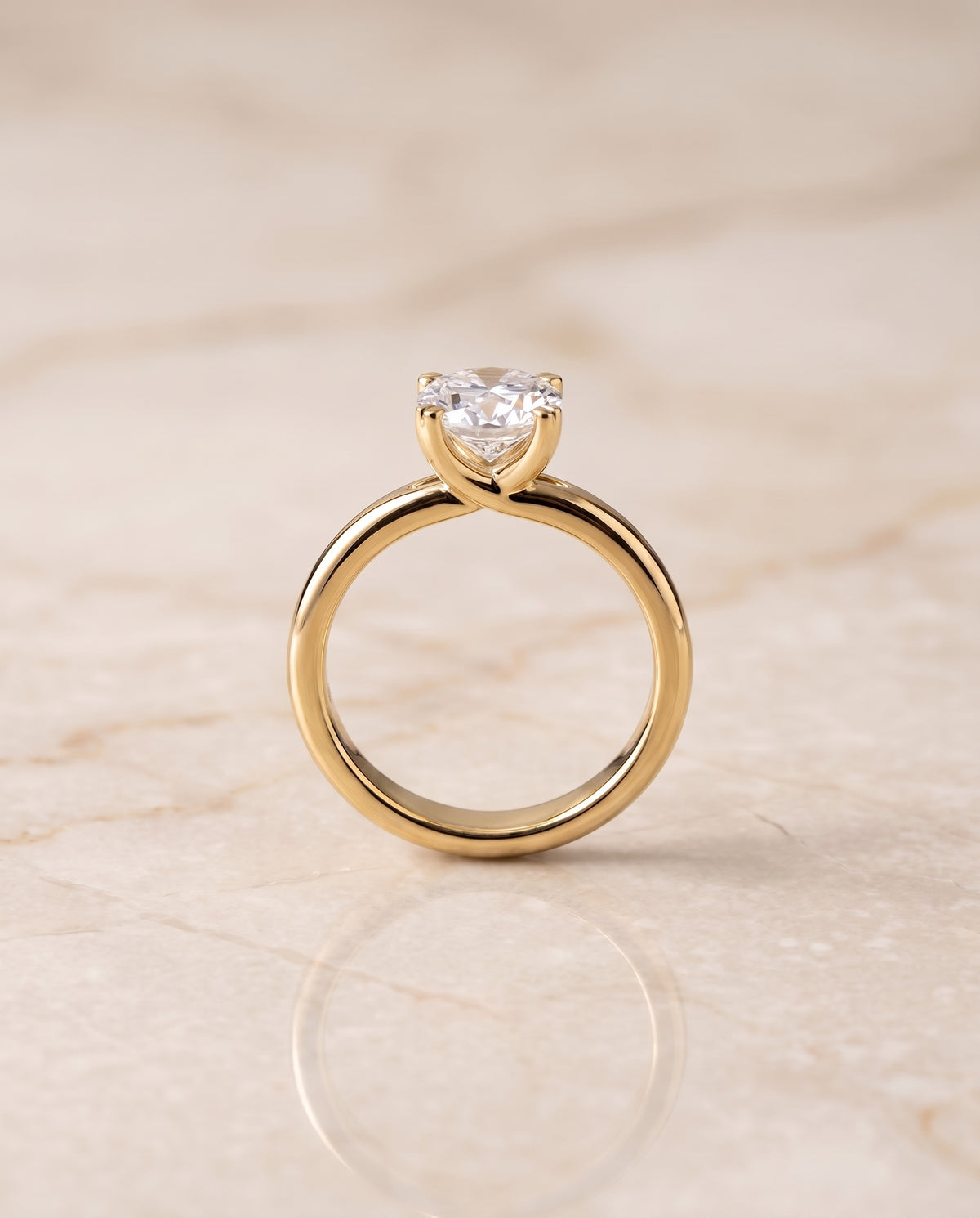 The Spring East West Eight Claw Comfort Fit Solitaire Oval Engagement Ring Setting in 18K Yellow Gold