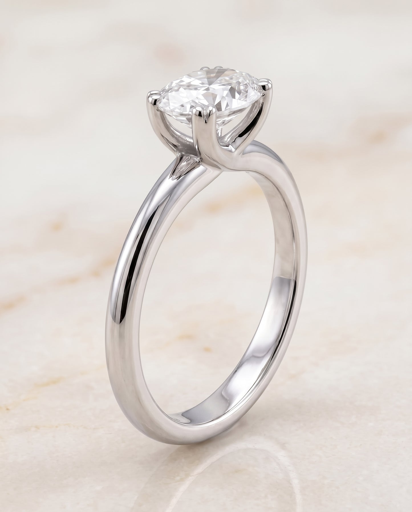 The Spring East West Eight Claw Comfort Fit Solitaire Oval Engagement Ring Setting in 18K White Gold