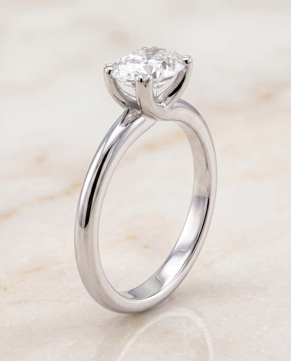 The Spring East West Eight Claw Comfort Fit Solitaire Oval Engagement Ring Setting in 18K White Gold