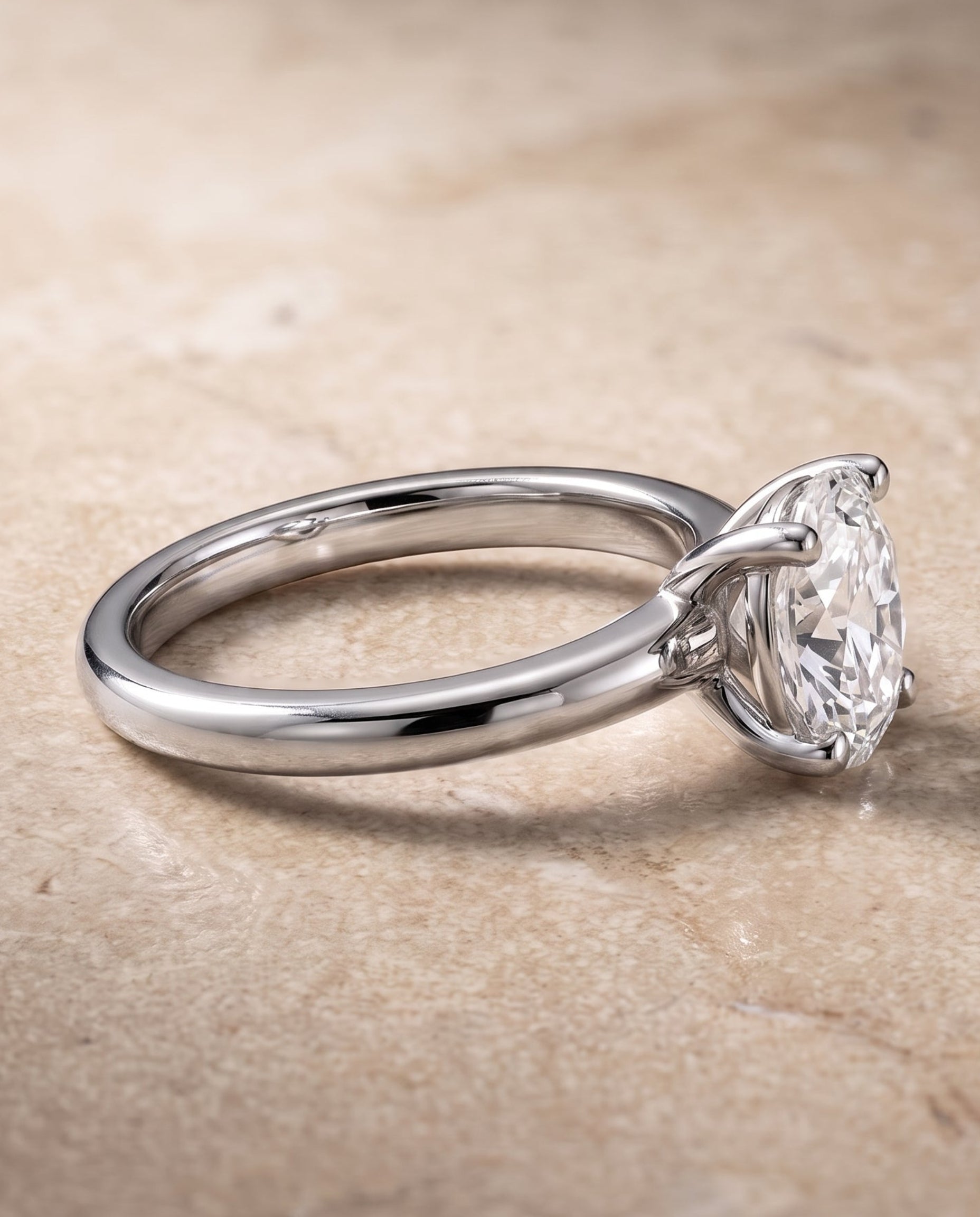 The Spring East West Eight Claw Comfort Fit Solitaire Oval Engagement Ring Setting in 18K White Gold