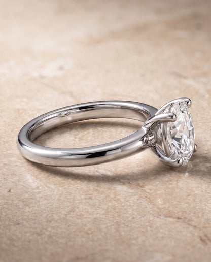 The Spring East West Eight Claw Comfort Fit Solitaire Oval Engagement Ring Setting in 18K White Gold