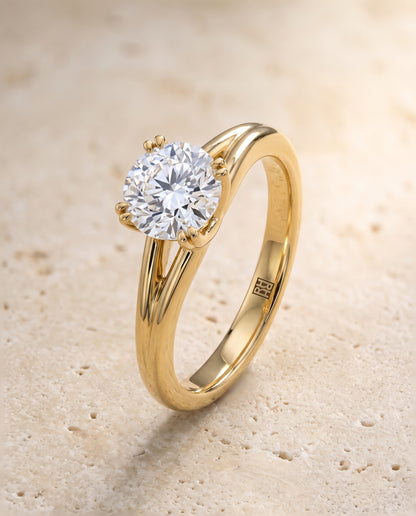 The Spring East West Eight Claw Comfort Fit Solitaire Round Engagement Ring Setting in 18K Yellow Gold