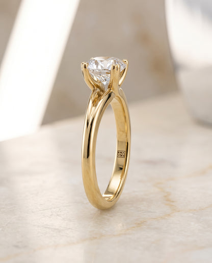 The Spring East West Eight Claw Comfort Fit Solitaire Round Engagement Ring Setting in 18K Yellow Gold