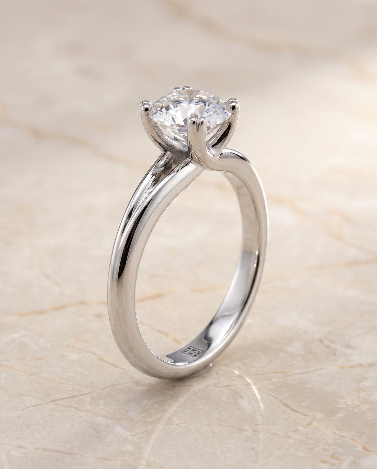 The Spring East West Eight Claw Comfort Fit Solitaire Round Engagement Ring Setting in Platinum
