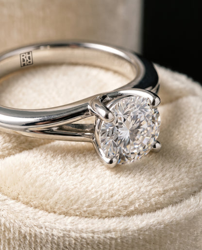 The Spring East West Eight Claw Comfort Fit Solitaire Round Engagement Ring Setting in Platinum