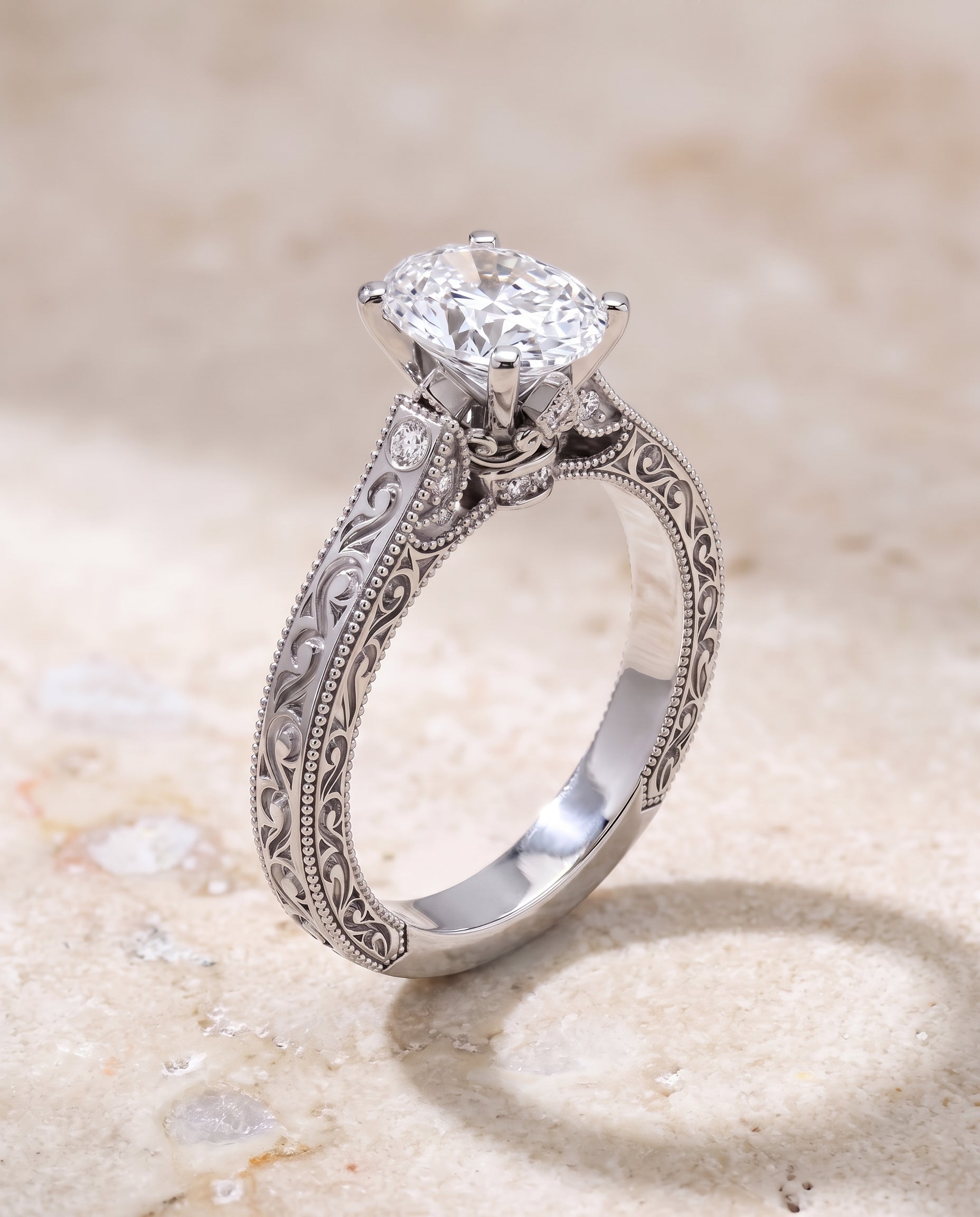 Stella Vintage Solitaire Oval 18K White Gold Engagement Ring | RockHer